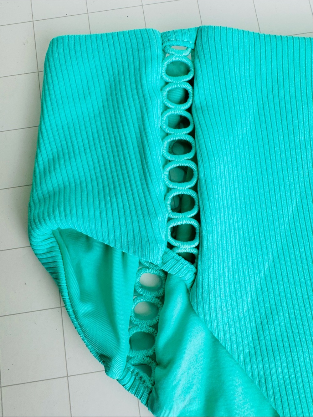 BECCA Ribbed High-Waist Bikini Bottoms - Aqua Teal - Picture 4 of 8